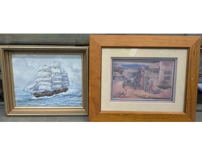 ONE ORIGINAL OIL ON CANVAS AND ONE PHOTORAMA FRAME...