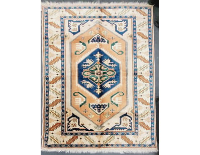 TURKISH ANATOLIAN HAND-KNOTTED WOOL RUG WITH GEOME...