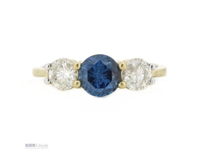 14K YELLOW GOLD, BLUE DIAMOND AND DIAMOND, TRILOGY...