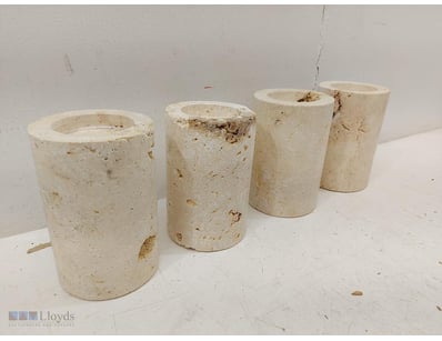 Set of four 18cm x 12cm cylindrical travertine or ...