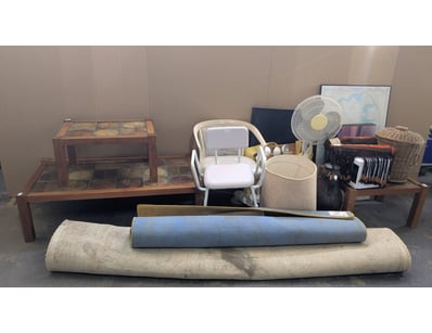 Homewares, including timber style sculpture, 3 x t...