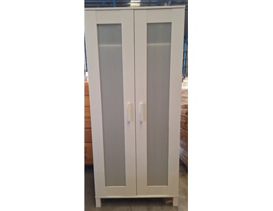 White two-door wardrobe cabinet with panels featur...