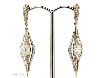14K YELLOW/WHITE GOLD AND DIAMOND, DROP EARRINGS. ...