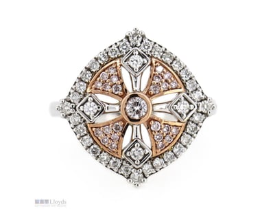 14K WHITE/ROSE GOLD, FANCY PINK DIAMOND AND DIAMON...