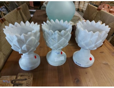 Set of three white marble lotus flower-form decora...