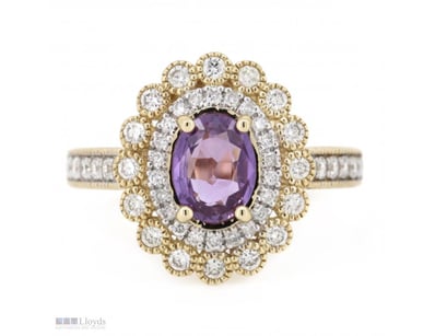 14K YELLOW GOLD, PINK SAPPHIRE AND DIAMOND, DOUBLE...