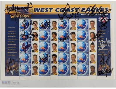 WEST COAST EAGLES 2003 AFL COLLECTABLE STAMP SHEET...