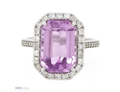 14K WHITE GOLD,13.50CT KUNZITE AND DIAMOND, STATEM...