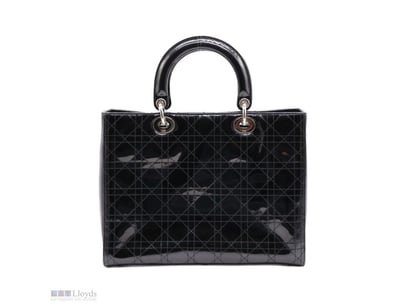 CHRISTIAN DIOR BLACK CANNAGE PATENT LEATHER LADY D...