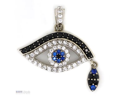 18K WHITE GOLD, SAPPHIRE AND CUBIC ZIRCONIA, "EYE"...