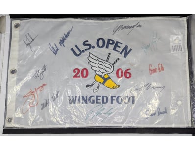 2006 US OPEN WINGED FOOT FLAG SIGNED BY VARIOUS PL...
