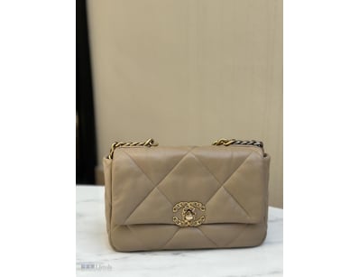 CHANEL 19 SMALL DARK BEIGE FLAP BAG

Has Make Up M...