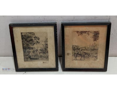 PAIR OF SIGNED ETCHINGS BY G. COATES - AUSTRALIAN ...