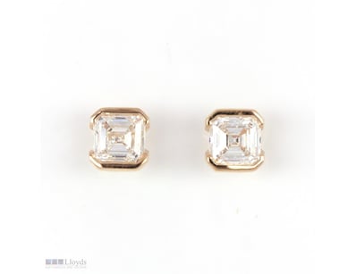 3.08 CT ASSCHER HALF BEZEL STUD EARRINGS IN 18KT Y...