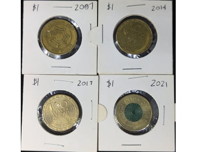 FOUR AUSTRALIAN ONE DOLLAR COINS

Includes: 2007...