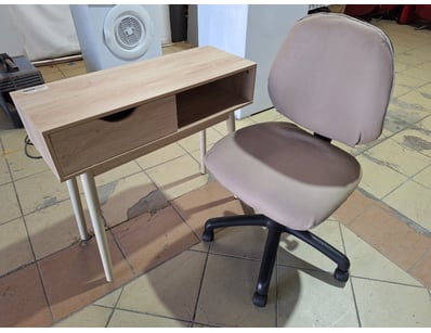 Desk & Chair, Timber & Leather Style, Natural Fini...