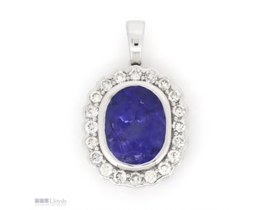 14K WHITE GOLD, TANZANITE AND DIAMOND, HALO PENDAN...
