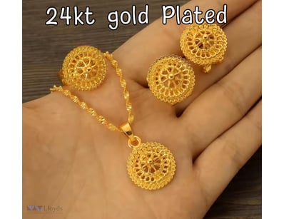 24 KT GOLD PLATED DUBAI DESIGN EARRINGS NECKLACE A...