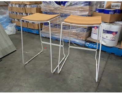Pair of modern stacking stools featuring natural w...