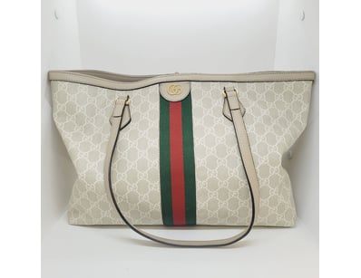 GUCCI GG SUPREME CANVAS TOTE BAG WITH WEB STRIPE D...