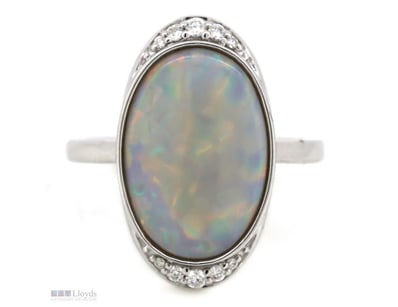 14K WHITE GOLD, ANDAMOOKA OPAL AND DIAMOND, ART DE...