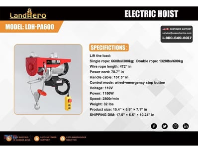 FACTORY DIRECT ** Unused Landhero, ELECTRIC HOIST ...
