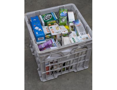 Crate of lighting and electrical supplies

