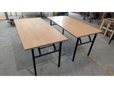 folding tables with natural wood veneer tops and b...