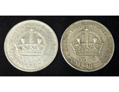 1937 AND 1938 ONE CROWN COINS

Condition: Vf

...