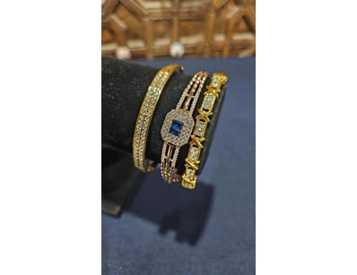 3XPCS  GOLD PLATED BANGLES WITH CUBAIC ZIRCONIA  S...