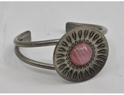 DANISH PEWTER CUFF BRACELET WITH PINK TOURMALINE B...