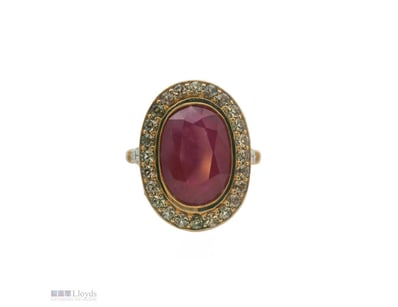 14CT YELLOW GOLD RUBY, SAPPHIRE & DIAMOND COCKTAIL...