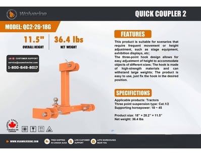 "Factory Direct" WOLVERINE QUICK COUPLER 2 Model #...