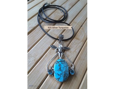 925 SILVER AND TURQUOISE PENDANT ON BLACK CORD    ...