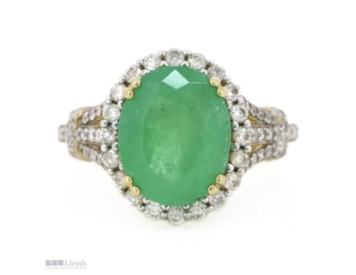 14K YELLOW GOLD, 4.39CT COLOMBIAN EMERALD AND DIAM...