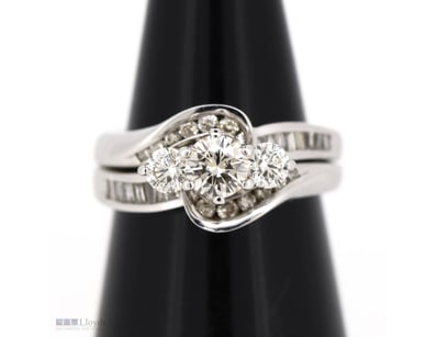 18K WHITE GOLD AND DIAMOND, ENGAGEMENT AND WEDDING...