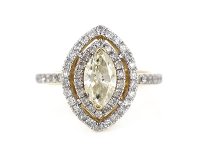 14K YELLOW GOLD, LIGHT YELLOW DIAMOND, DOUBLE HALO...