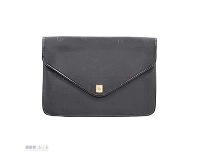 CHRISTIAN DIOR VINTAGE BLACK CANVAS ENVELOPE CLUTC...