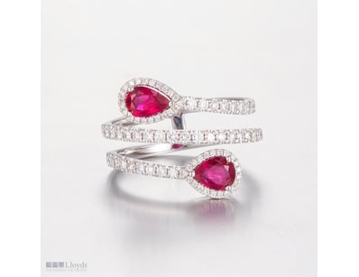 14CT WHITE GOLD RUBY AND DIAMOND SPIRAL RING      ...