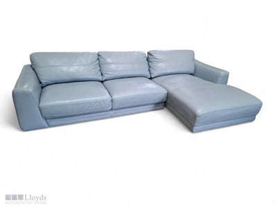 RRP $4190 3 seater lounge , chaise, pale blue leat...