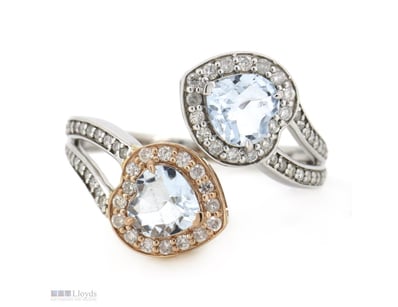 14K WHITE/ROSE GOLD, AQUAMARINE AND DIAMOND, OPEN ...