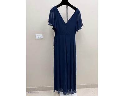 NAVY BLUE CHIFFON EVENING DRESS WITH FLUTTER SLEEV...