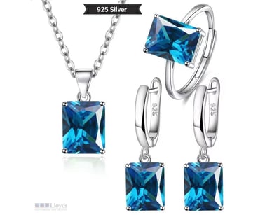 925 SILVER WITH BLUE CUBIC ZIRCONIAS NECKLACE EARR...