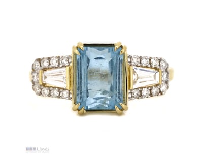 14K YELLOW GOLD, AQUAMARINE AND DIAMOND, DRESS RIN...