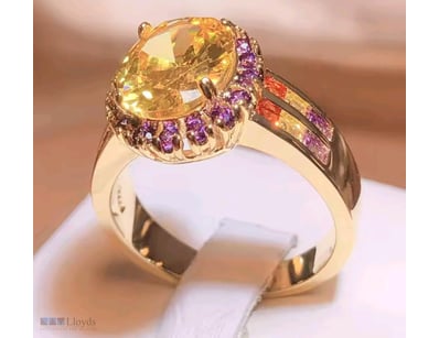 GOLD PLATED SILVER RING WITH CITRINE AND CUBIC ZIR...