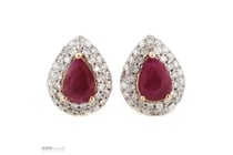 14K Rose Gold, Ruby And Diamond, Double Halo Stud