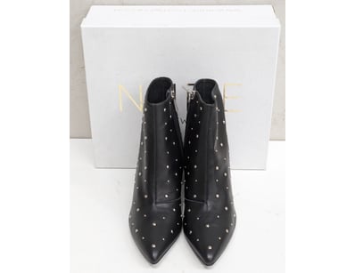 NUDE FOOTWEAR EMORY BLACK LEATHER STUDDED ANKLE BO...