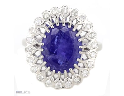 14K WHITE GOLD, TANZANITE AND DIAMOND, ANTIQUE INS...