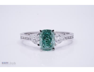 14K WHITE GOLD 2.17CT GREEN - VS1 LAB GROWN CUSHIO...