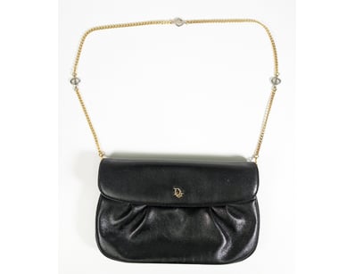 DIOR BLACK LEATHER SHOULDER BAG WITH GOLD-TONE CHA...